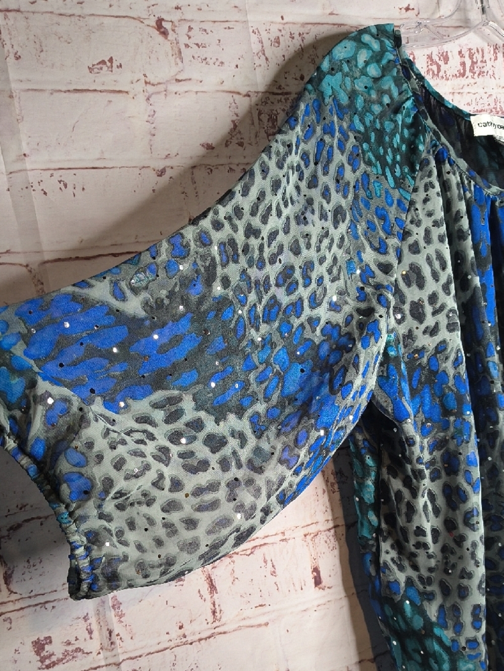 Teal Animal-Print Peasant Top Cathy Daniels Womens 3X NWT - Picture 4 of 5